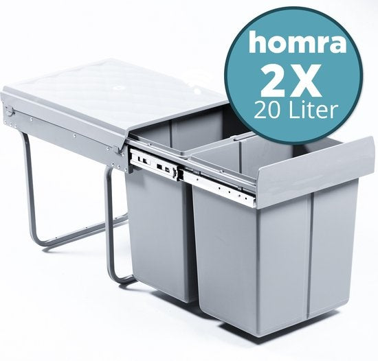 Homra - Einbau-Abfalleimer - 34 x 48 x 41,5 cm - 2x20L - 2 Behälter - Küche - Grau