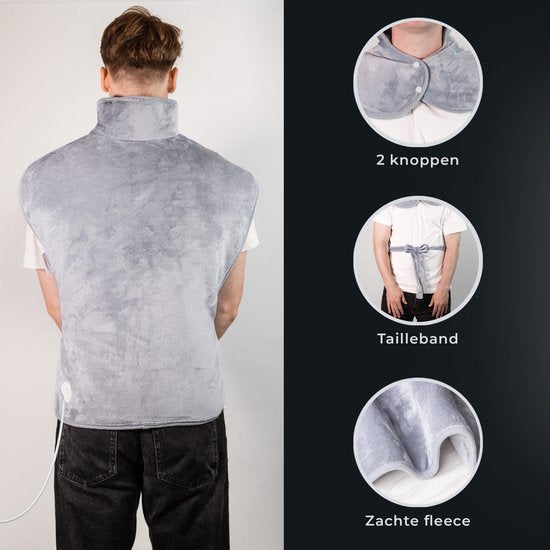 STAUS&BACH WarmWrap - Elektrisches Heizkissen (100W) mit 9 Timer- und Wärmestufen - Heizkissen 90 x 60 cm - Heizkissen für Nacken, Schulter und Rücken - Grau