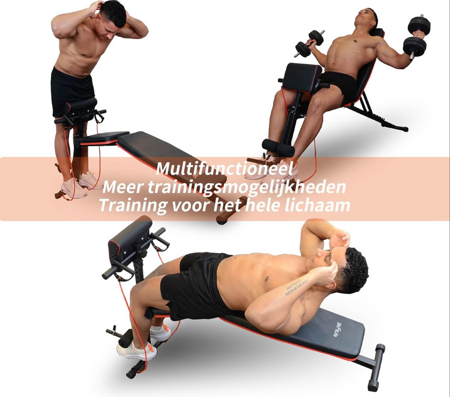 DH FitLife zusammenklappbare Hantelbank mit Curlbank und Beinstrecker, multifunktional - 7 Stufen