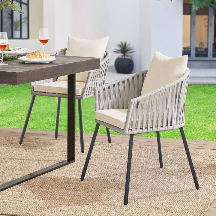 Juskys - Gartenstühle mit Seilgeflecht - 2er Set - Inklusive Kissen - 58 x 58 x 80 cm - Hellgrau