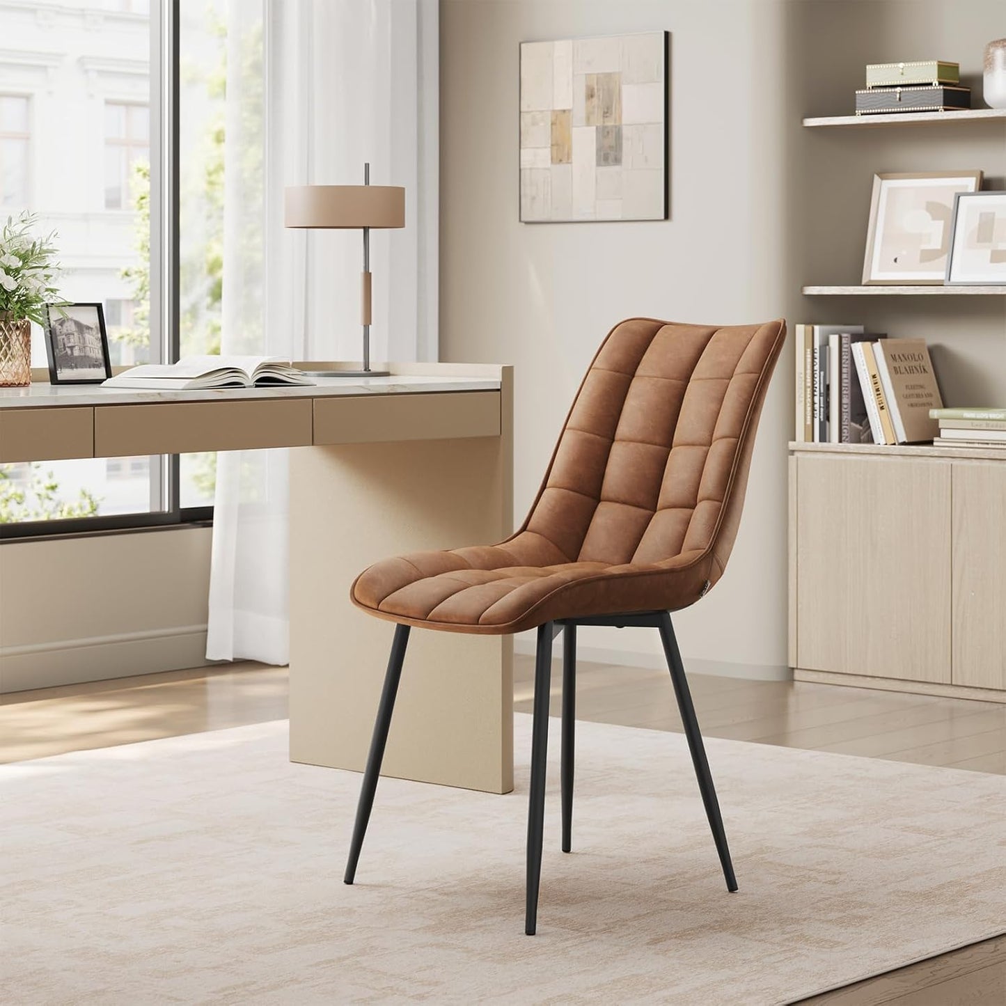 WOLTU Esszimmerstuhl – 46 x 40,5 x 85,5 cm – Kunstleder – Ergonomisch – Metall – Hellbraun