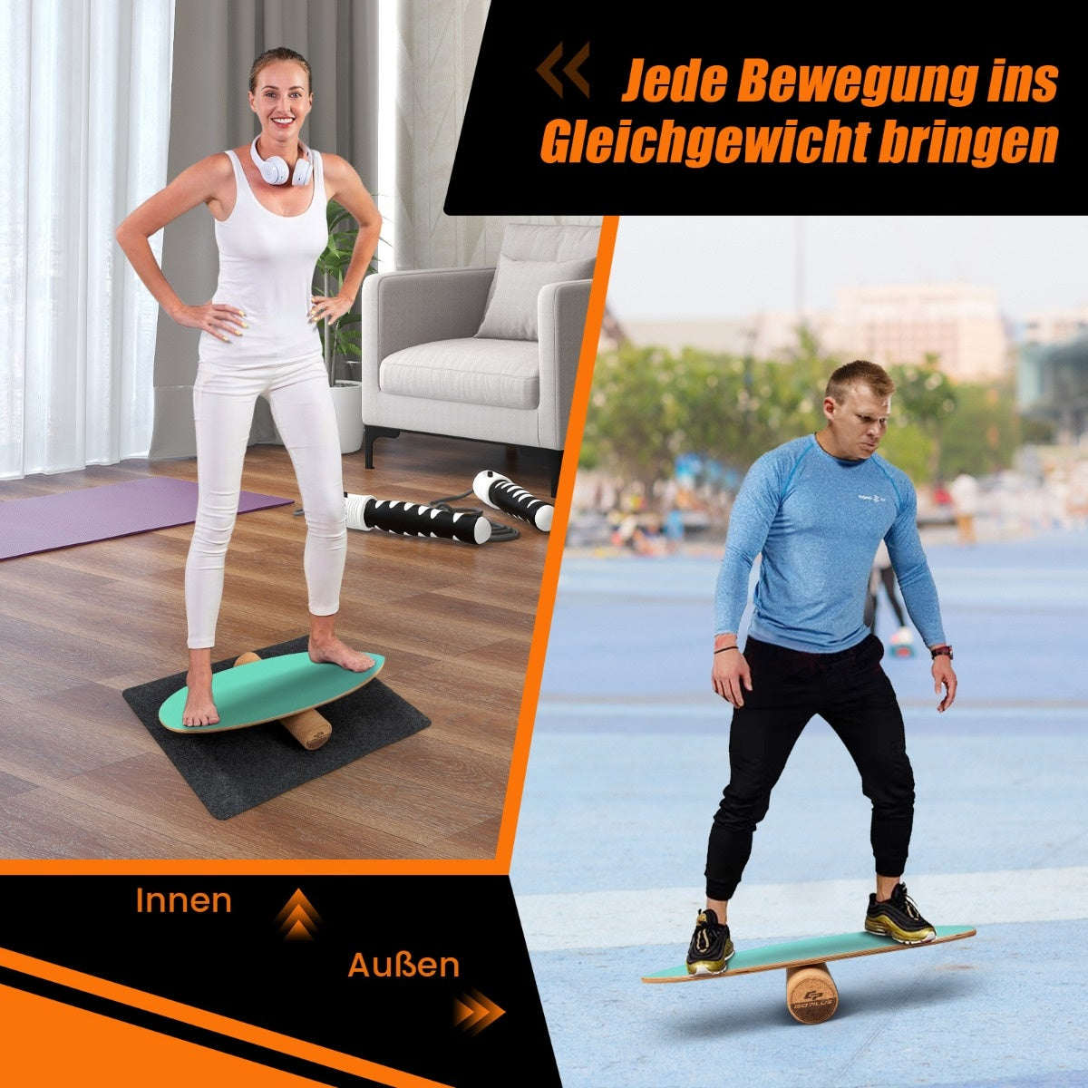 Coast Balance Board aus Holz Wobble Board mit Rolle & Decke 3-in-1 Balance Board Kit Grün