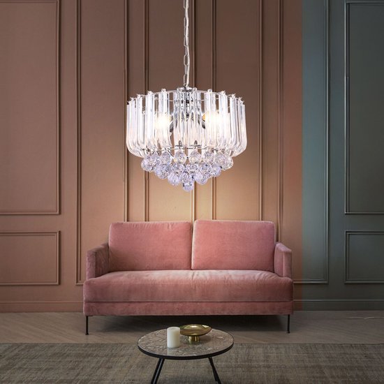 Kronleuchter Globo Minnesota LED – Chrom mit heller Acrylverzierung und Acrylkristallen