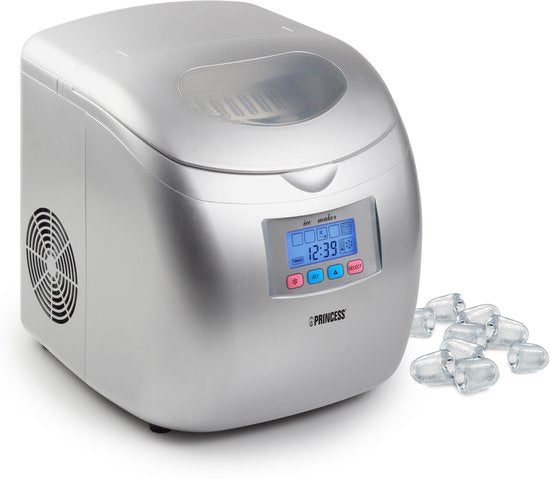 Princess Eiswürfelbereiter 283069 - Eiswürfelbereiter – 2,8 Liter – Silber – 120 W – 9 Würfel in 6 Minuten – Selbstreinigungsfunktion – Mit Eislöffel – Eiswürfelmaschine – Eiswürfelbereiter