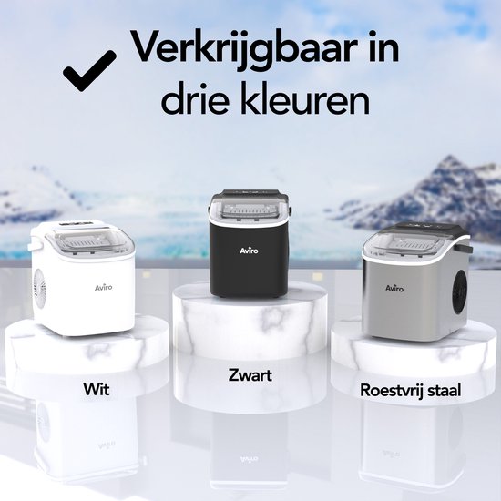 Aviro Eiswürfelmaschine – 1,3 l – Mit Eisschaufel – Selbstreinigungsfunktion – 12 kg / 24 Std. – 9 Würfel / 6 Min. – Weiß