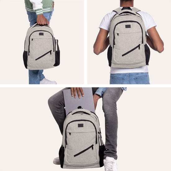 TRVLMORE Rucksack mit Lifetime - Rucksack mit 17-Zoll-Laptop-Fach - Schultasche - spritzwassergeschützt - Männer und Frauen - Jungen und Mädchen - 36L - Champagner