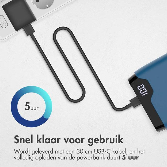 imoshion Powerbank 20000 mAh - Schnellladegerät 22,5W - LED-Anzeige - USB C & USB A - Geeignet u.a. für iPhone und Samsung - Universal - Dunkelblau