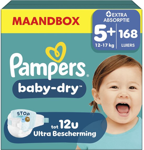 Pampers Baby-Dry Größe 5+ – 168 Windeln – 12 kg–17 kg