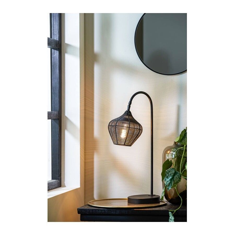 Light & Living Tischleuchte Bendigo - Industrielle Bogenlampe - Mattschwarz - E27 - 61 cm hoch