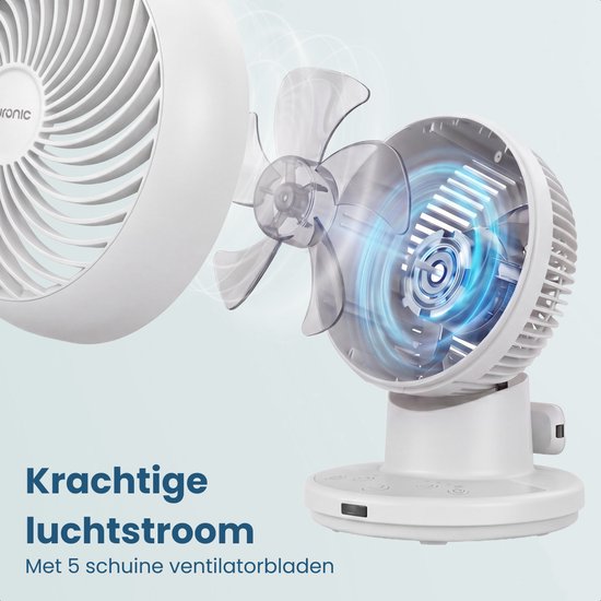 Auronic Tischventilator – Mini-Ventilator – Mit Fernbedienung und Timer – Automatische Schwenkfunktion 85° – 9 Meter Luftstrom – Weiß