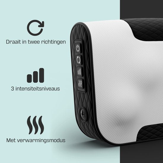 CozySense® Shiatsu-Massagekissen - Elektrisches & kabelloses Massagegerät für Nacken und Rücken - Wärmefunktion - Wiederaufladbar - Ergonomisch - Weiß