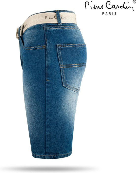 Pierre Cardin - Herren-Bermudas mit kostenlosem Gürtel - mittlere Waschung - Denim