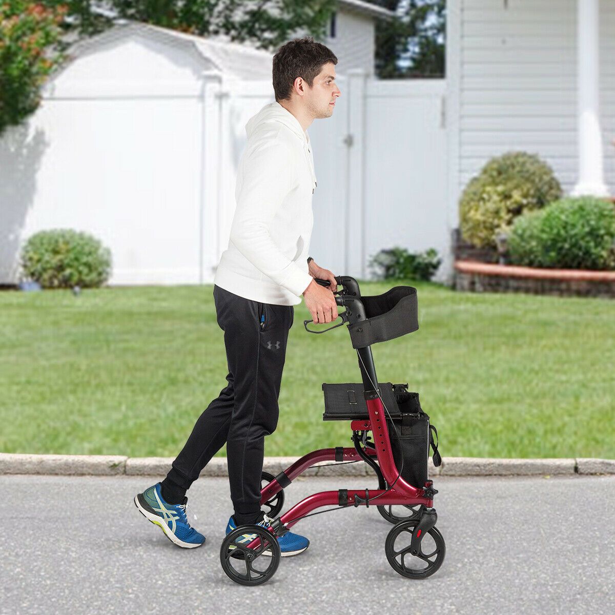 Coast Faltbarer Aluminium Rollator mit 4 Rädern, Rot - 54 x 74 x 82-95 cm