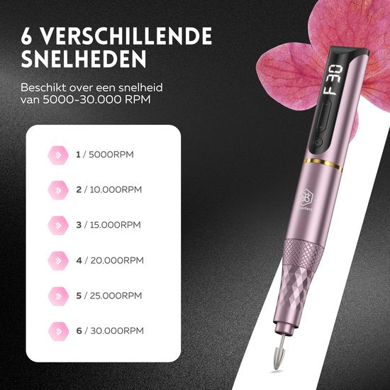 Beeperfect® Cordless Electric Nail File Pro Edition - Nagelfräse - Maniküre- und Pediküre-Set - wiederaufladbar - 11 Bits und 60 Schleifrollen - 30.000 U/min - Pink
