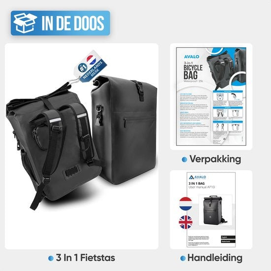 Avalo - Fahrradtasche - Multikuntionstasche - 25L - PVC - Wasserdicht - Schwarz
