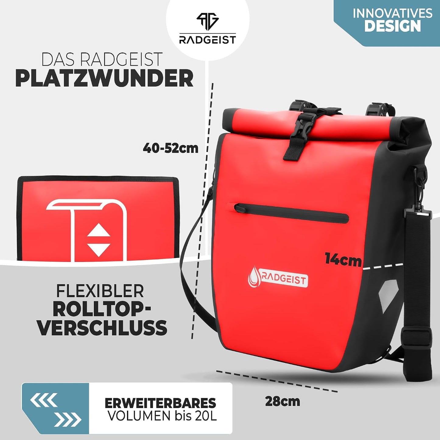 Radgeist Fahrradtasche für Gepäckträger – wasserdicht – 2er-Set – rot