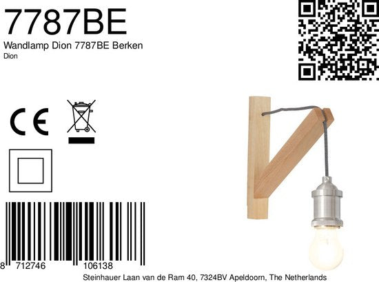 Wandleuchte Mexlite Dion 7787BE, braunes Holz, 30 x 28 cm, mit Ein-/Aus-Schalter, für den Innenbereich, im Skandi-Stil