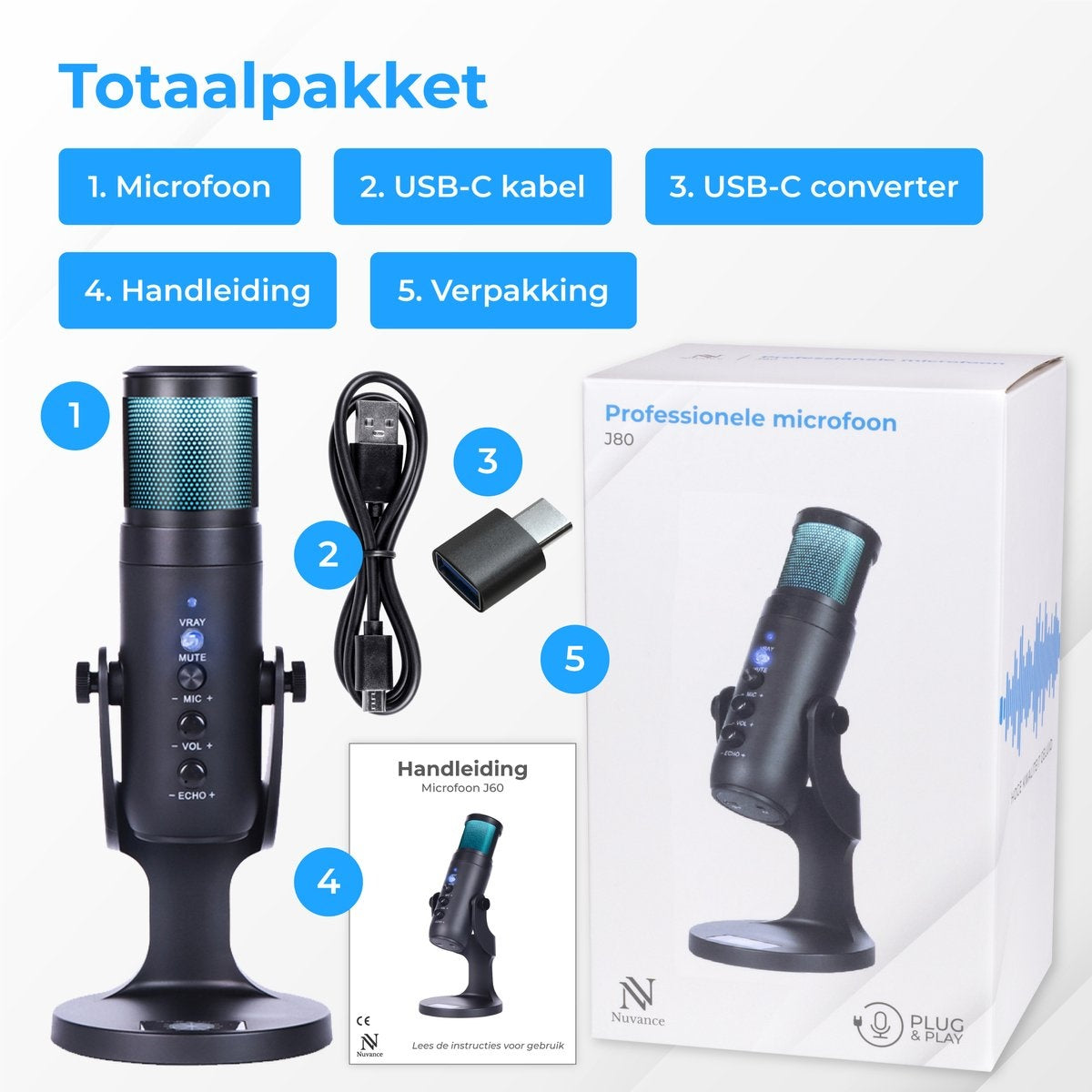Nuvance - USB-Mikrofon mit Ständer - für PC und Gaming-Mikrofon - Streaming-Mikrofon - RGB
