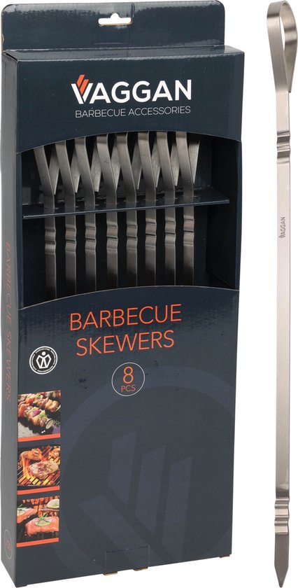 Vaggan Grillspieße – 8 Stück – Edelstahl – 41 cm – Fleischspieße – Grillzubehör