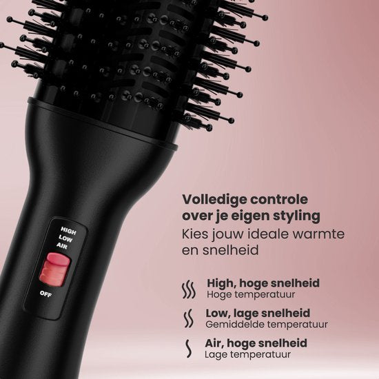 Auronic 4-in-1 Haarbürste - Airstyler - Kämmen - Stylen - Locken - Föhnen - 37 mm Lockenbürste - 360 Grad Luftstrom - Schwarz/Pink