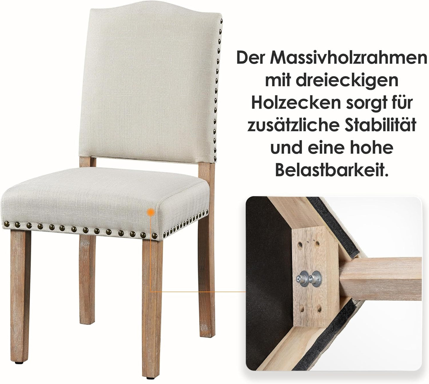 Yaheetech Esszimmerstühle, 2er-Set, gepolstert, mit Holzbeinen – Beige – max. 136 kg