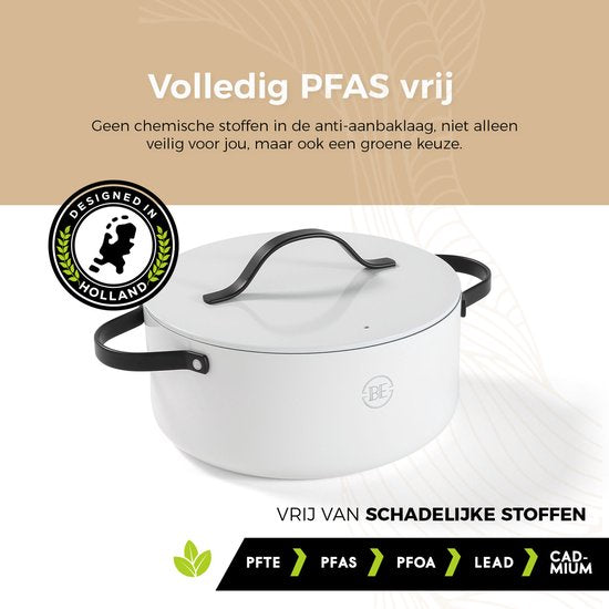 BE Living Essential Kasserolle mit Deckel - Ø 28 cm - Kochtopf - Keramik - PFAS-frei - Induktion - Weiß
