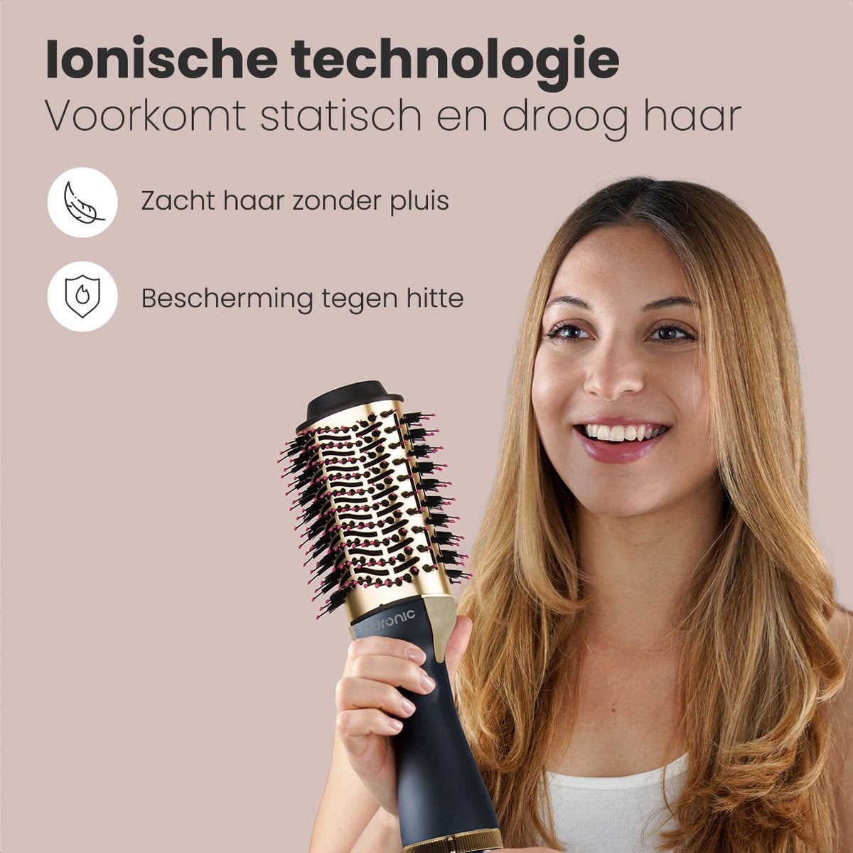 Auronic 3-in-1 Haartrocknerbürste Lockenbürste Glätteisen Schwarz/Gold