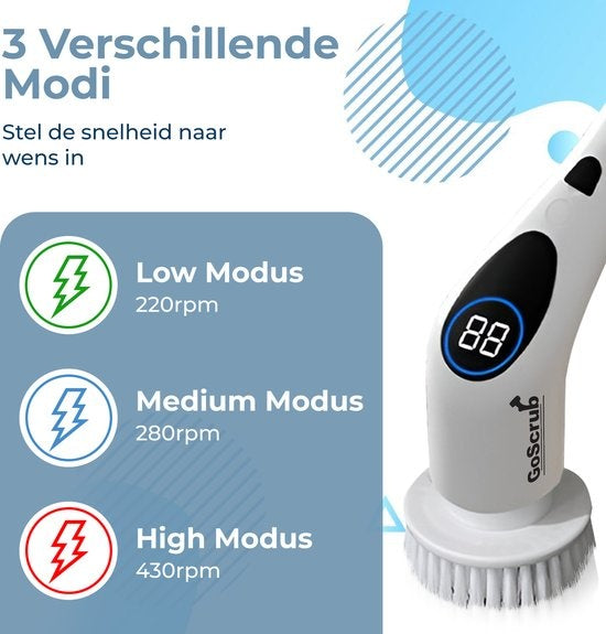 GoScrub® Cleaning King V2 - Elektrische Reinigungsbürste - Elektrische Schrubbbürste - für Bad oder Küche - Schrubber mit Griff - 9 Aufsätze