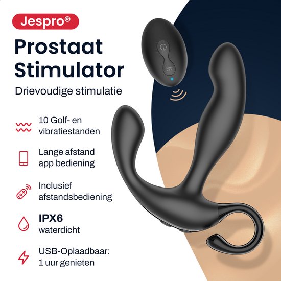 Jespro Prostata-Vibrator mit Fernbedienung und APP - 20 Modi - Sexspielzeug - Sex - Spielzeug - Für Männer und Paare - Erotisch - Buttplugs - Dildo - Anal - Vibratoren - Stimulator - Anal - Vibrierend - Stossend - Ferngesteuertes Massagegerät