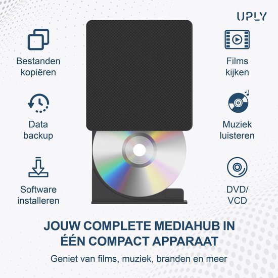 UPLY - Externer DVD-Player - Windows und Mac - USB C und USB 3.0 - Externer DVD-Player für Laptop - Externer DVD-Player und Brenner - CD