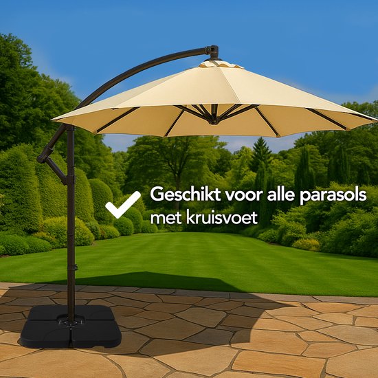 Brixy Sonnenschirmfliesen - Sonnenschirmfuß - füllbar bis zu 80kg - 50x50cm - 4 Stück - Sonnenschirmfliesen für Kreuzfuß - Schwarz