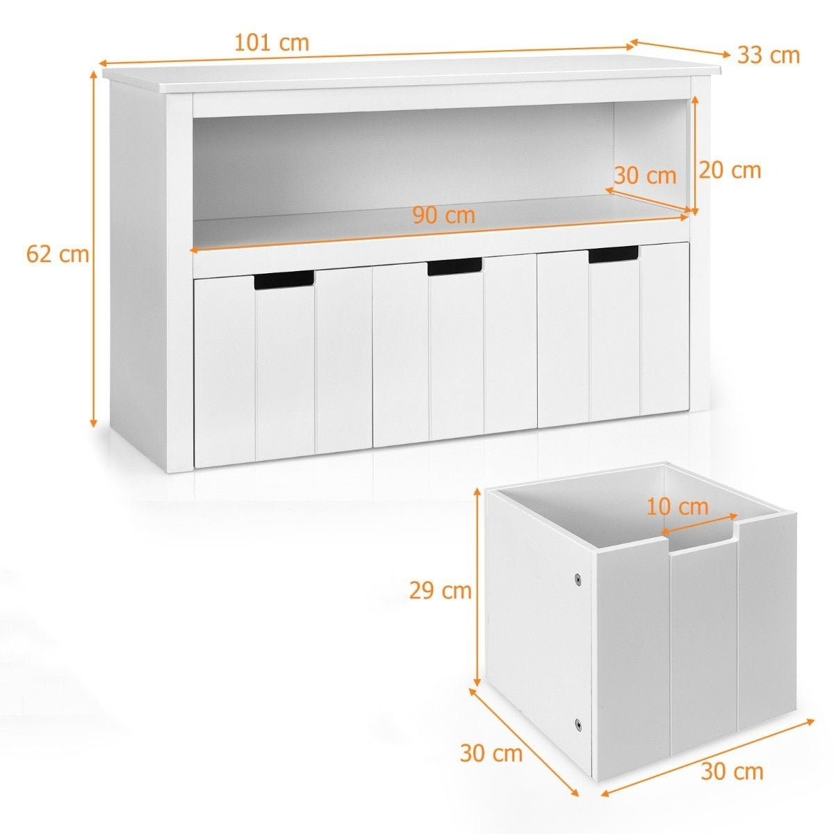 Coast Aufbewahrungsschrank mit 3 Schubladen - 101 x 33 x 62 cm - Weiß