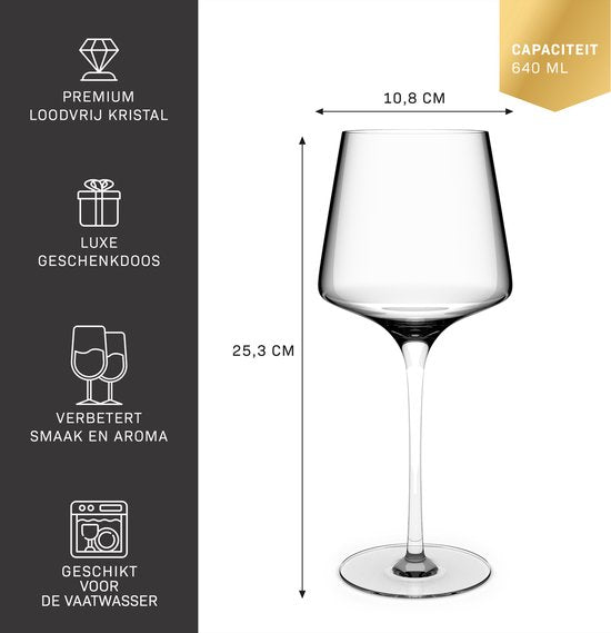 BarDeluxe® Weingläser Rotwein - Luxusgeschenk - Kristallweinglas 640ml - Rotweingläser Kristall - Handgemacht - Perfekt für Bar oder Diner