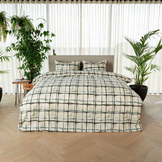 Kayori Yasu Bettbezug aus Baumwolle – 200 x 200–220 + 2 Kissenbezüge – Doppelbett – Einzigartiges Muster – Blau