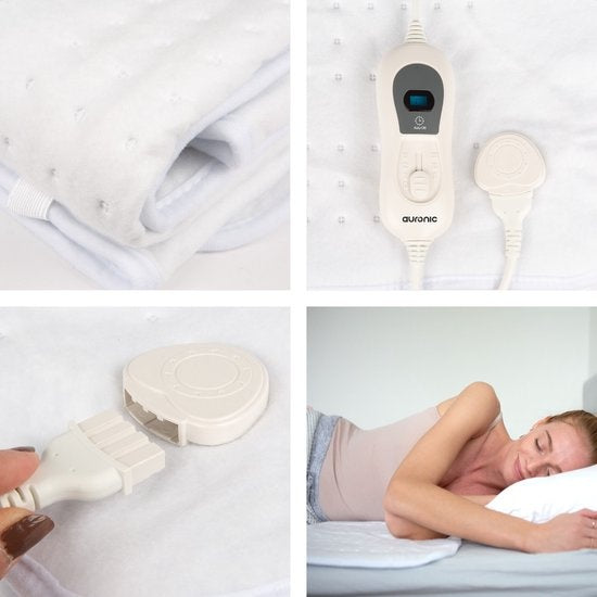 Auronic Electric Blanket - 2 Personen - 160x140cm - mit Eckgummis und 2 Reglern - Weiß