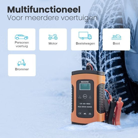 Auronic Batterieladegerät - Erhaltungsladegerät - für Autos und Motorräder - 12V - bis zu 100Ah - Orange