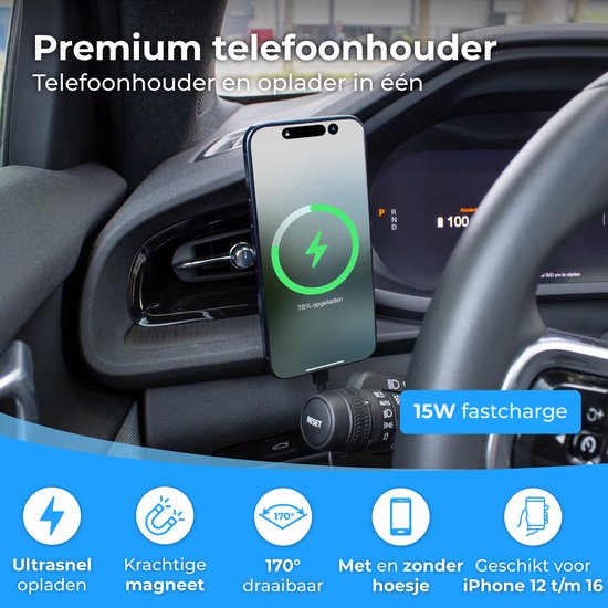 Nuvance Telefonhalter Auto - Geeignet für MagSafe iPhone 12/13/14/15/16 - Telefonhalter - Kabelloses Ladegerät - Handy-Halter Auto