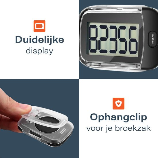 Proskill Schrittzähler mit Clip - Einfacher Aktivitäts-Tracker - Hosentasche - Geeignet für Frauen, Männer & Kinder - Wandern & Fitness