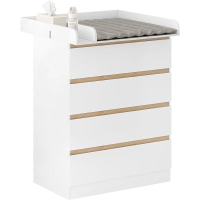 WOLTU Babykommode 80 x 75 x 109,2 cm – Wickeltisch – 4 Schubladen – Weiß