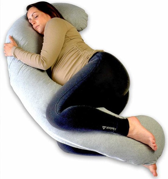 EL-Life - Schwangerschaftskissen XXL - J-Shape - 155cm - abnehmbarer Jersey-Baumwollbezug - Hellgrau