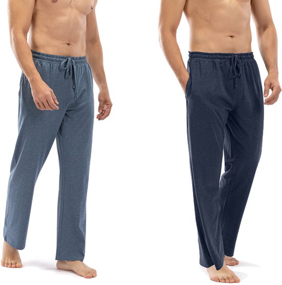 Milanoro - 2er-Set Herren-Pyjamahose aus Baumwolle - Navy/Blau uni - XL