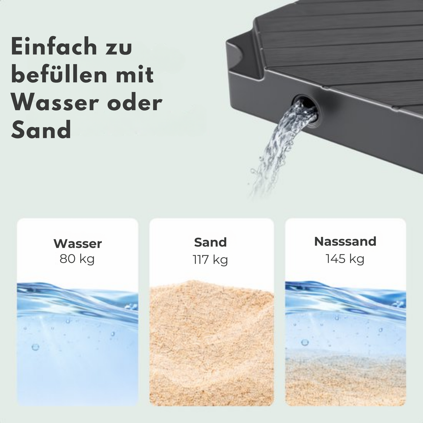 Lifegoods Sonnenschirmfliesen - 4er Set - 50x50x11 cm - Befüllbar bis 145 kg - Dunkelgrau/Schwar