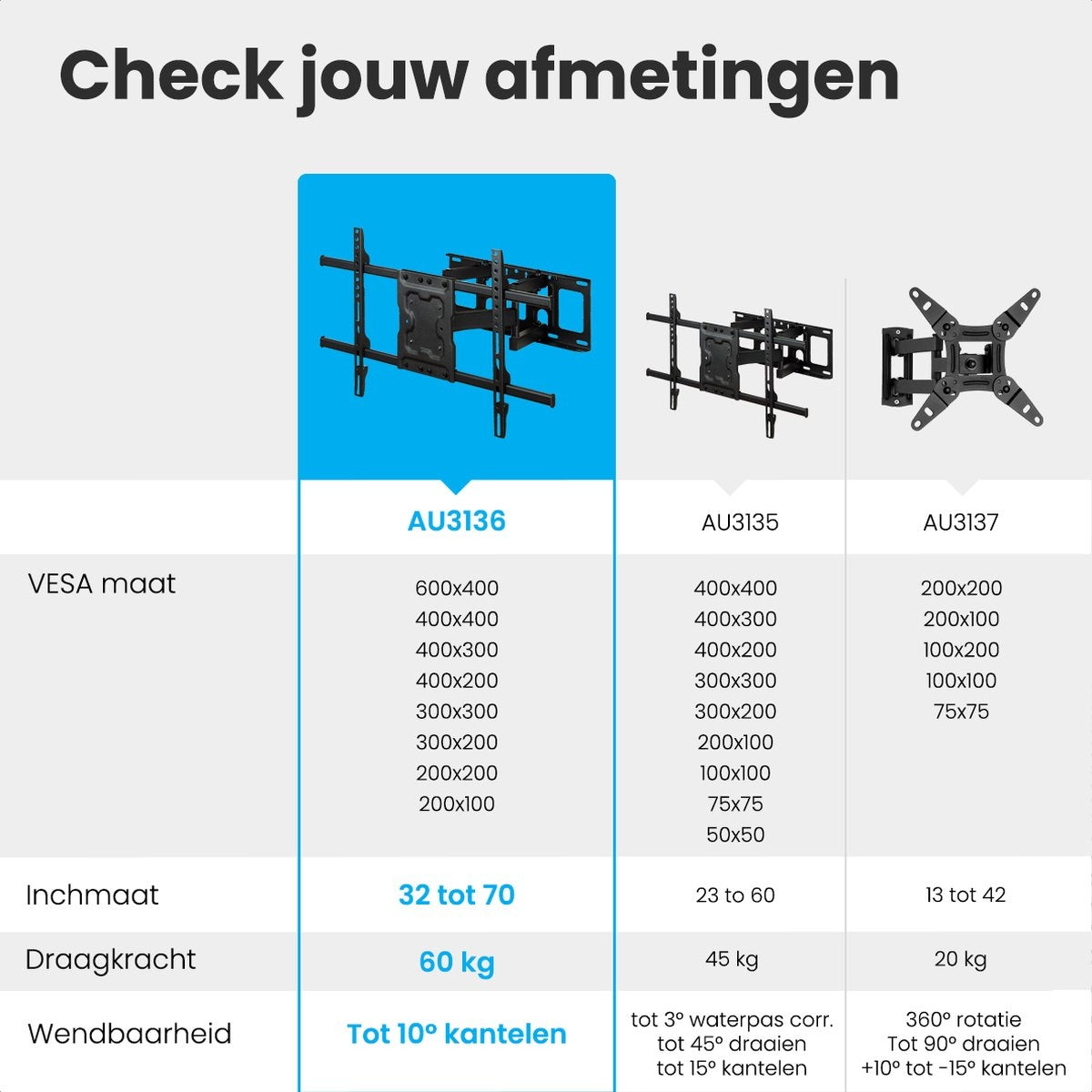Auronic TV-Halterung - drehbar und neigbar - 37 bis 70 Zoll - bis zu 60 KG - Schwarz