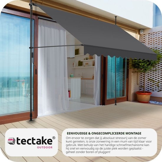 tectake - Klemmmarkise - Sonnenschirm - Markise - Verstellbar - Klemmmarkise - Sonnenschirm Balkon - 300 x 180 cm - schwarz grau - Markise - 404965