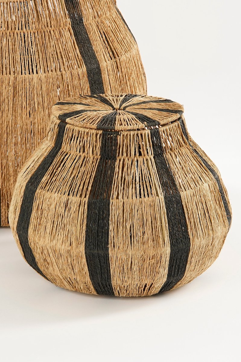 Mica Decorations Liliano Aufbewahrungskorb mit Deckel - Jute - Hellbraun/Schwarz - H33 x Ø36 cm - Öffnung Ø20,5 cm