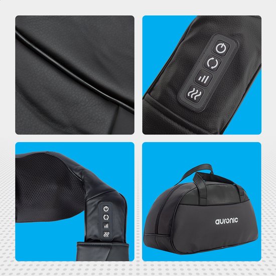 Auronic Shiatsu-Massagekissen - Elektrisch - Kabellos - Massagegeräte - Nacken und Schulter - Infrarot - inklusive Tragetasche - Schwarz