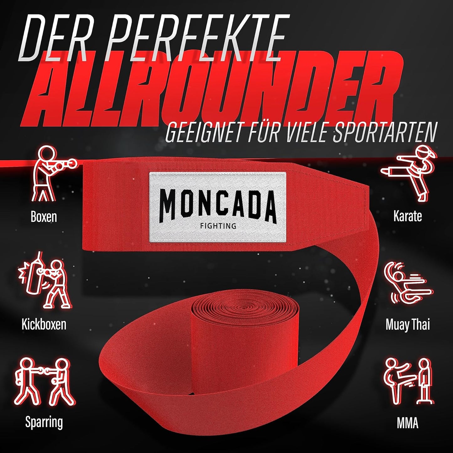 Moncada Fighting Boxing Bandage - 4m - Rot