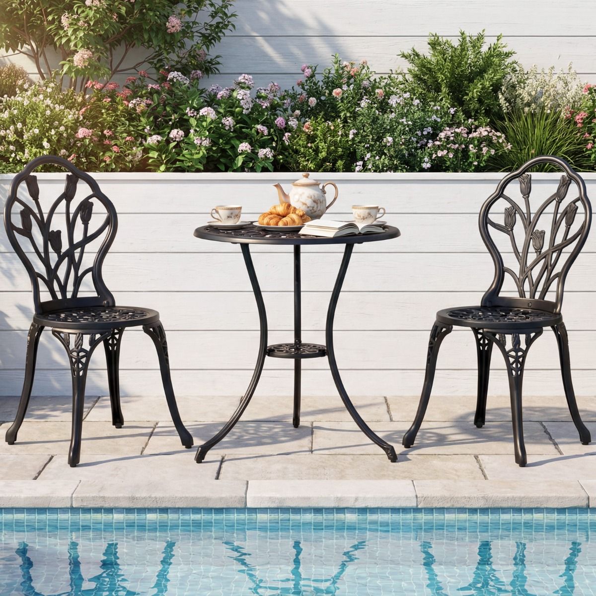 Coast-Gartenset aus Aluminiumguss – 3-teilig – mit Sonnenschirmloch – schwarz