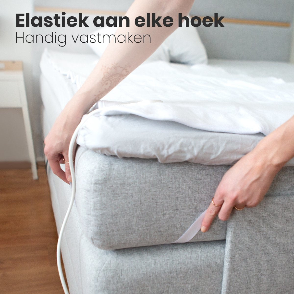 Auronic Elektrische Heizdecke - 1 Person - 150x80cm - mit Eckgummis - Weiß