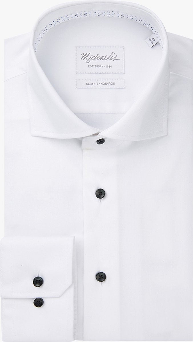 Michaelis Slim Fit Hemd - Weiß - Cutaway Kragen - Bügelfrei - 100% Baumwolle